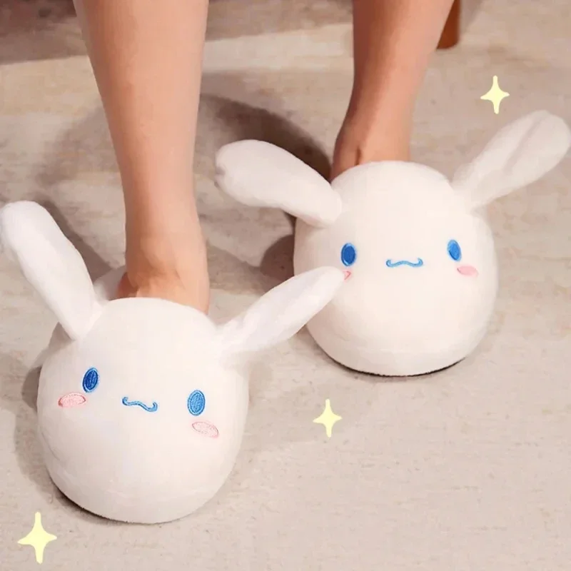 Kawaii Cinnamoroll ผ้าฝ้ายรองเท้าแตะอะนิเมะฤดูหนาว, รองเท้าแตะคู่น่ารักทำให้หูอบอุ่นรองเท้าแตะย้ายใหม่