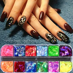 12/6Grids Aurora Chameleon Nail Glitter Flakes Irregular Crystal Glass Sequins 3D Shiny Mermaid Iridescent Flakes DIY Manicure *