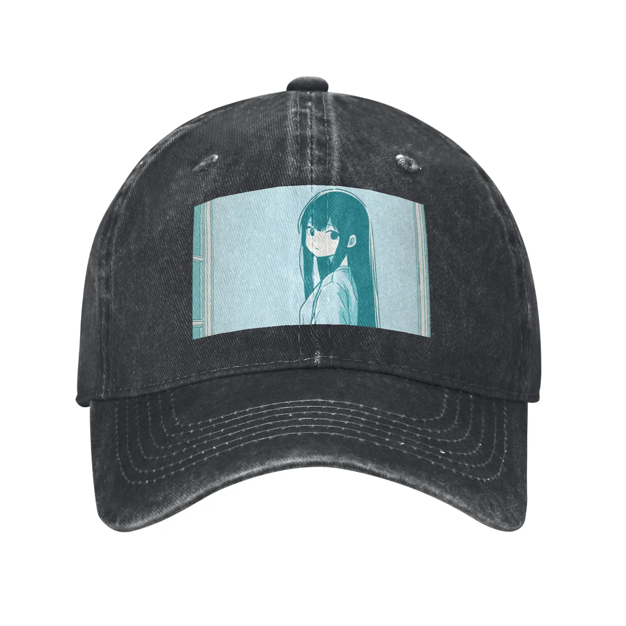 Fashion Retro Anime Girl by the Window   Nostalgic Bedroom Scene baseball cap  Unisex Denim Hat Hat Men