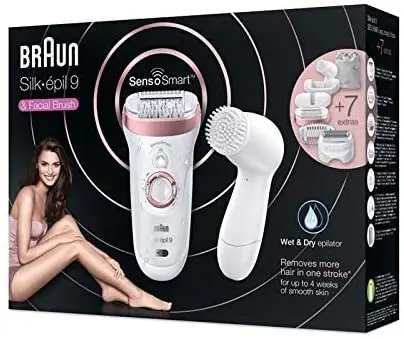 Braun Silk-epil 9 9880 SensoSmart - 7 Additional Parcalı Wet and Dry Wireless Epilator + Face Cleaning Brush gift, pure hair