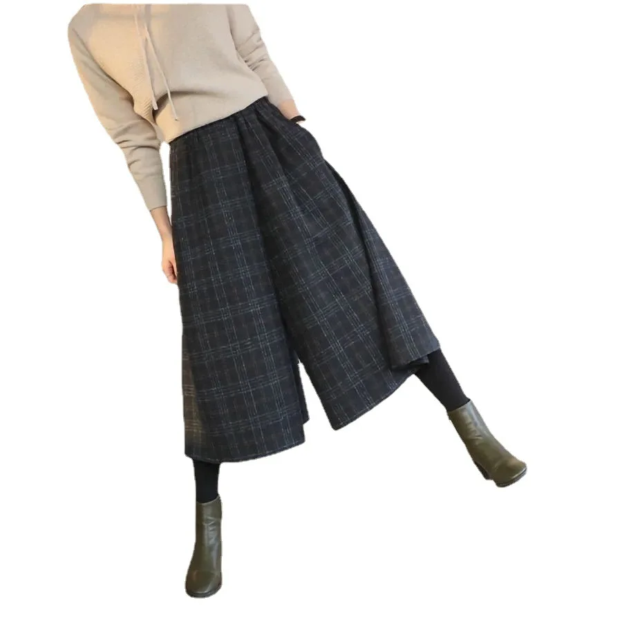 

Широкие брюки Уличная одежда Женские осенние фланелевые плиссированные брюки с вышивкой в английском стиле Жаккардовые классические вельветовые клетчатые минималистичные брюки