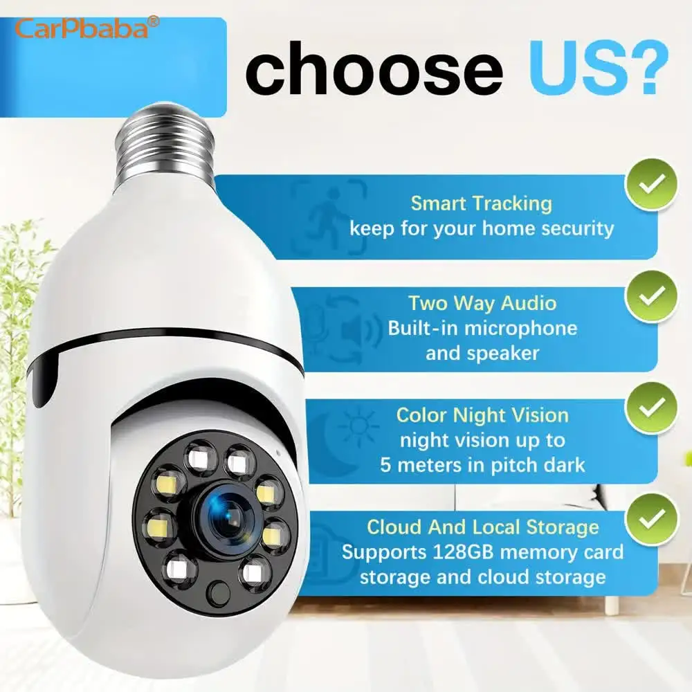 

Full Color 360 Degree Day And Night 2MP Lightbulb Security Camera Micro SD Card For Indoor Outdoor Wifi Bulb 2.4GHz