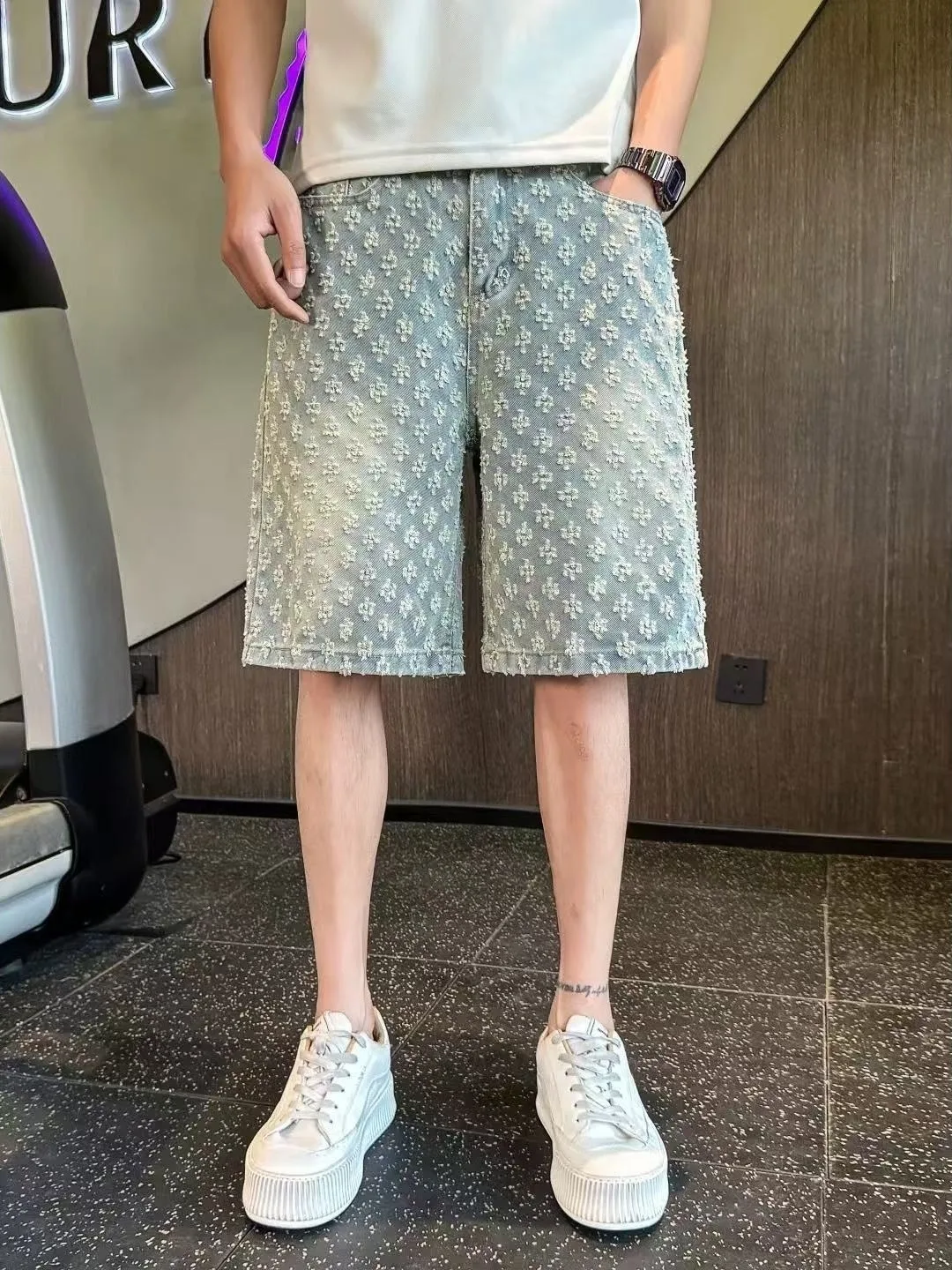 American Style Denim Shorts Men's Trendy Brand Summer Thin Retro Loose Straight Cut Five-Quarter Pants Casual Loose Fit Jeans