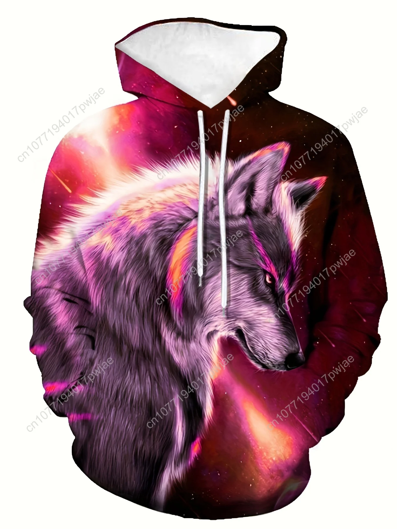 Wolf Pattern Print Hoodie, Cool Hoodies For Men, Men's Casual Graphic Design Hooded Sweatshirt Streetwear For Winter Fall, As Gi