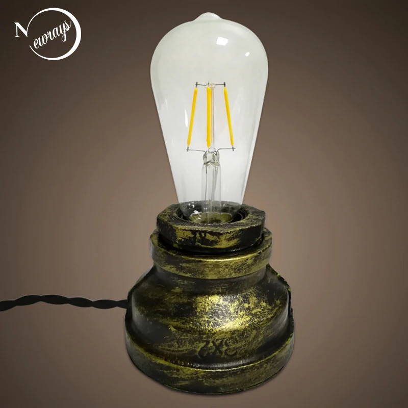 

Vintage retro rust workroom water pipe steam punk bed table lamp with switch led lights for bedroom escritorio office study
