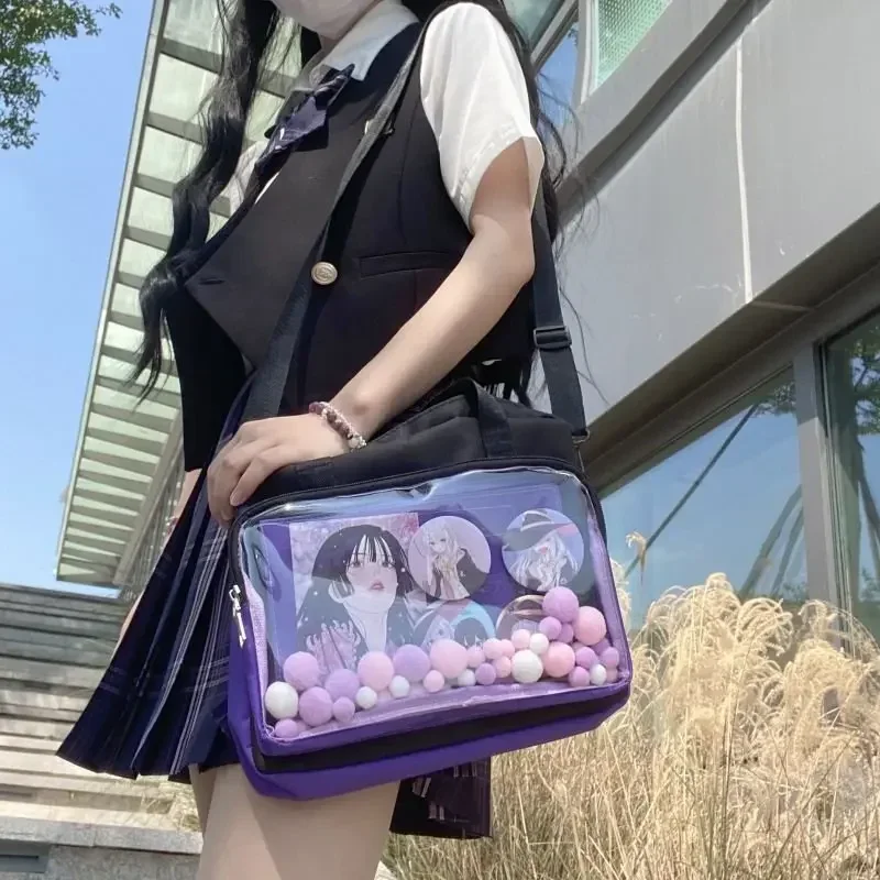 Mode Japanse Ita-tassen 2023, nieuwe canvas transparante schoudertassen JK uniform handtassen dames chique contrastkleur Lolita-tas