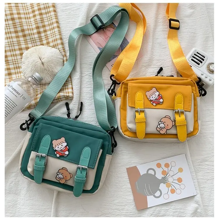 2023 New Crossbody Female Cute Girl Canvas Student Korean Version One-shoulder Small Square Bag Multifunctional All-match Cross