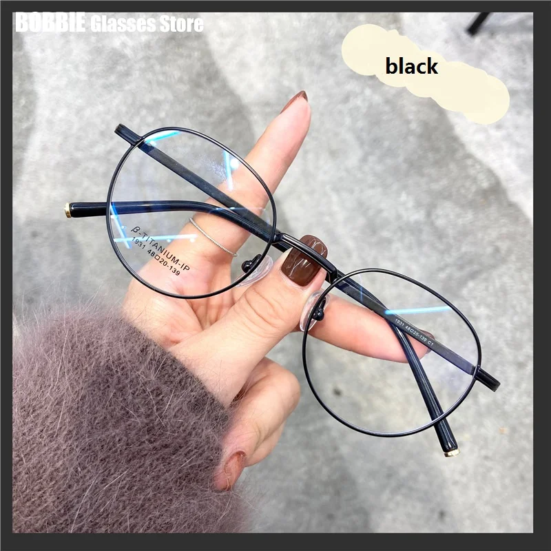 Korea Brand Design Titanium Retro Round Glasses Frame Men Women Eyeglasses Computer Anti Blue Light Prescription Eyewear Fashion