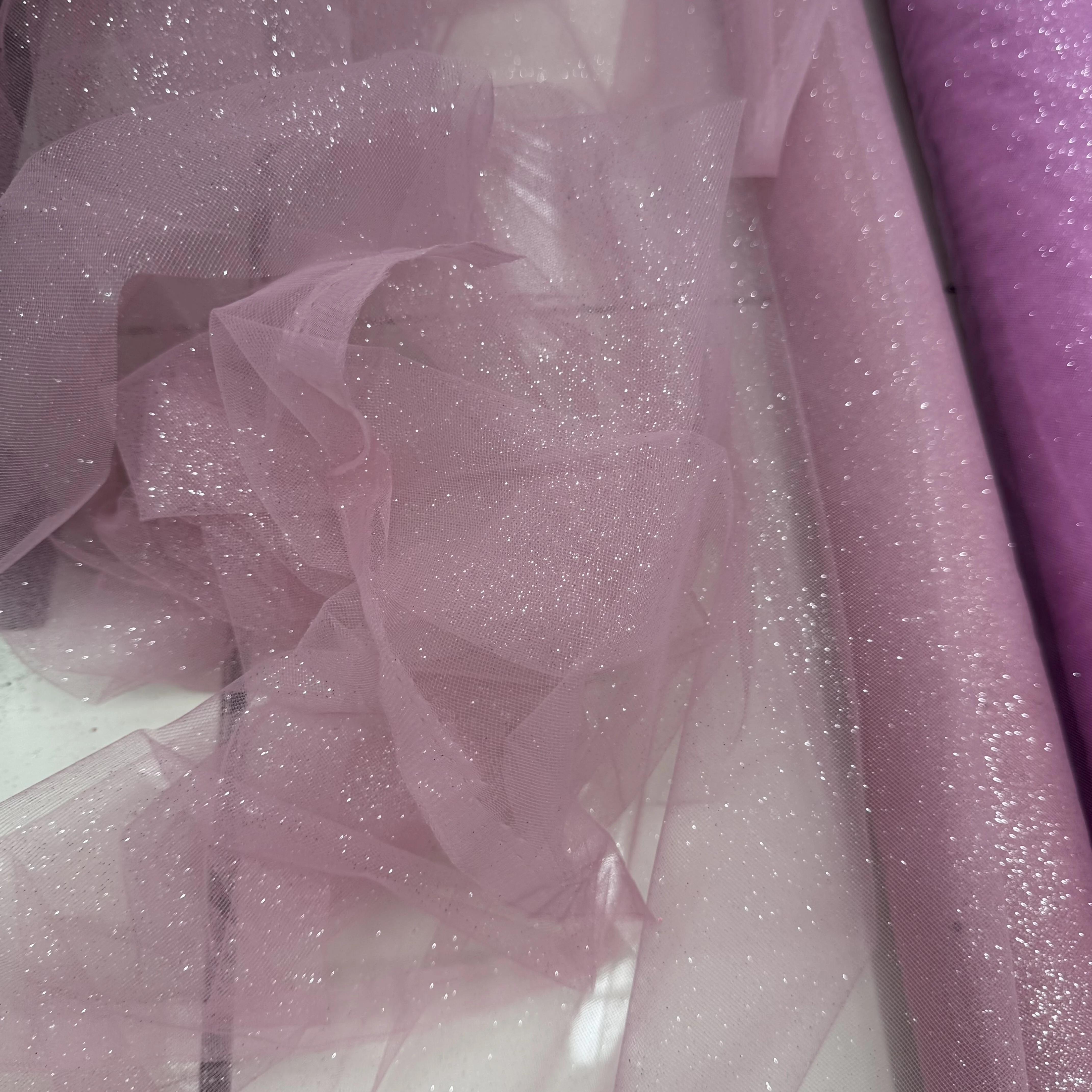 Rose Red Pink Thin and Glittering Puffy Medium Hard Mesh Draping Fabric for Wedding Gown Dress Tulle Decoration Fabric