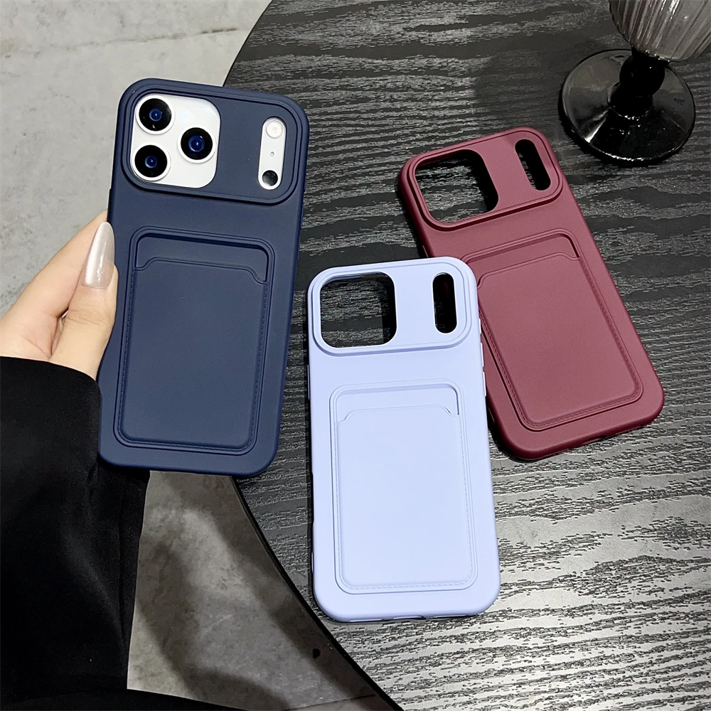 กันกระแทกนุ่มTPUเคสโทรศัพท์สําหรับiPhone 17 Air 16 15 14 13 12 11 Pro Max Plus XS XRซิลิโคนกระเป๋าสตางค์ผู้ถือบัตร