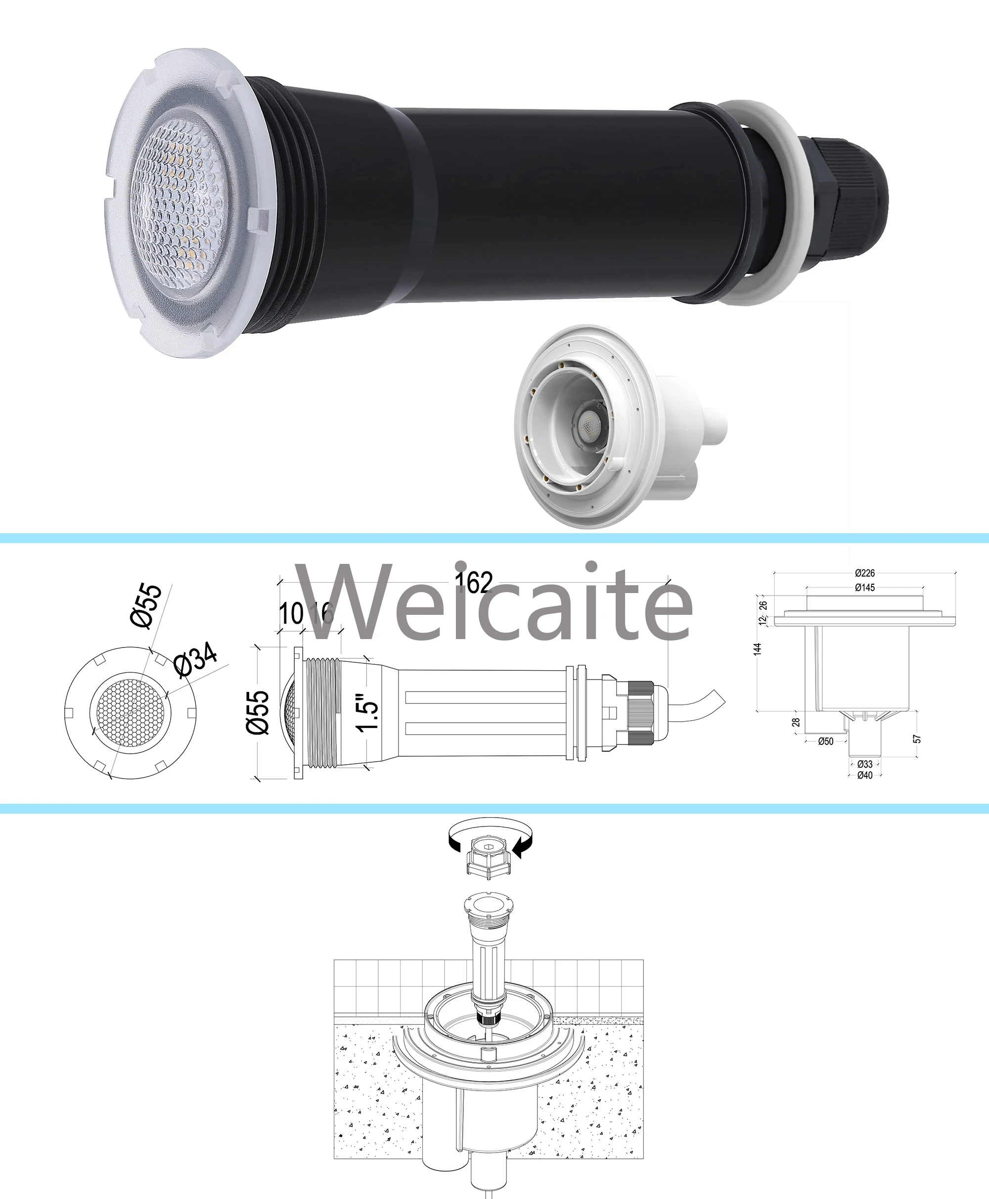 멀티 컬러 RGB PC SPA 빛 IP68 수중 Led 빛 LED Luz De Piscina ABS 표면 장착 수지 채워진 풀 빛