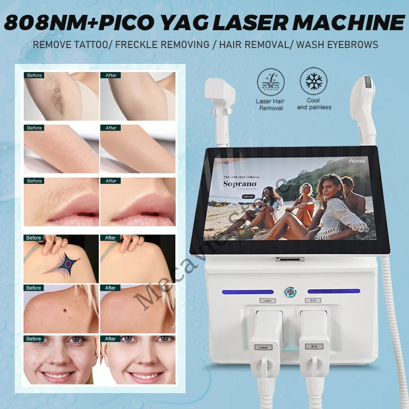 

Быстрая доставка, многофункциональный диодный лазер 2-в-1 для удаления волос и пикосекундный лазер для удаления татуировок с функцией охлаждения, безболезненный, сертифицированный