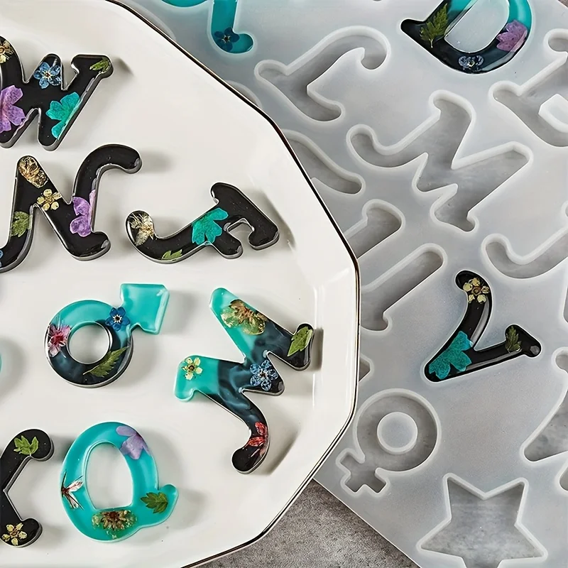 Resin casting mold A style mirror 26 English letters plus 6 kinds of patterns silicone mold,ewelry DIY creative handmade crafts