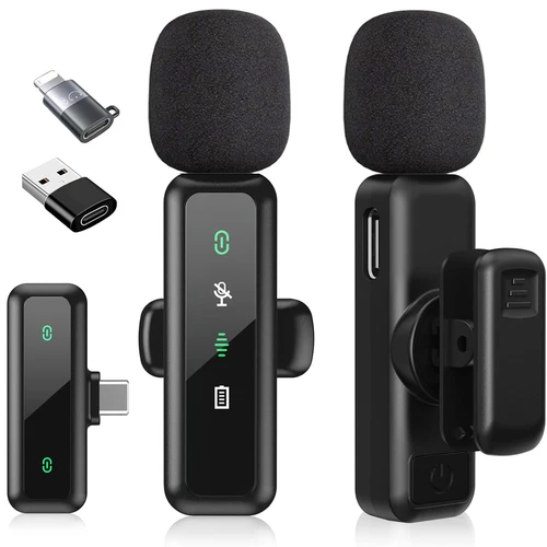 Micrófono Lavalier inalámbrico para iPhone, Android, PC, grabación de Audio y vídeo, cancelación de ruido, micrófonos con Clip para Vlog Tiktok YouTube