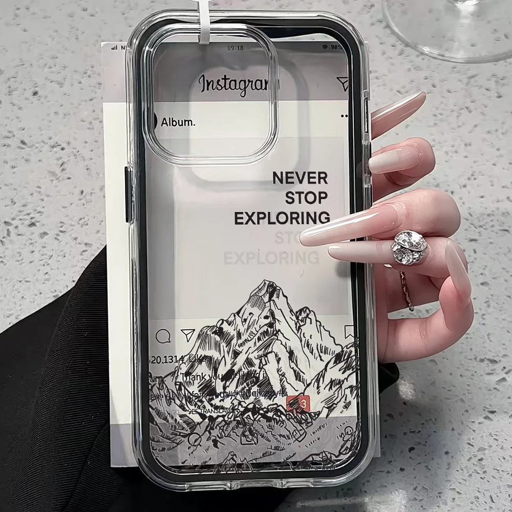 Mountain Peak Kreative Transparente 2-in-1 Handyhüllen für iPhone 11 12 13 14 15 16 17 Pro Max Plus XR X Air Klare Stoßfeste Hülle – Detail 2