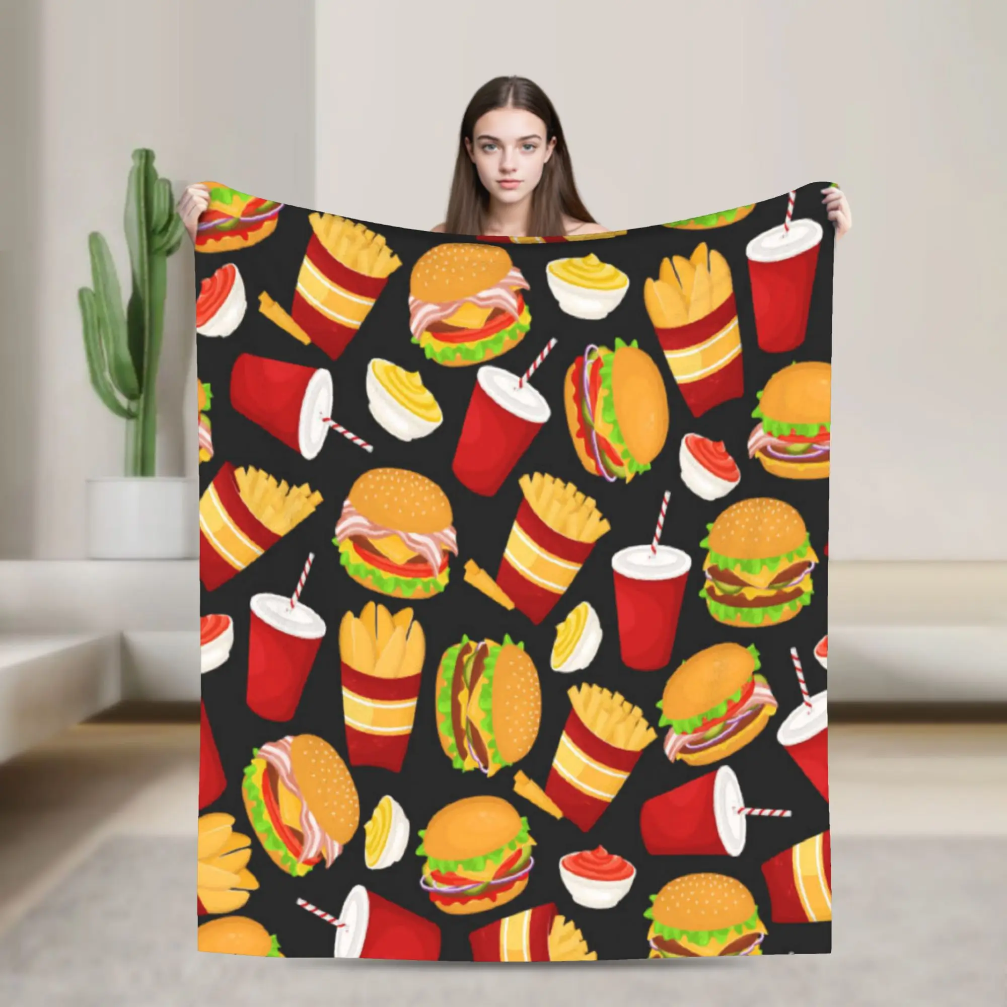 cute kawaii fast food meal Blanket Quality Super Soft  Throw Blanket Winter Children Bedroom Graphic Bedspread