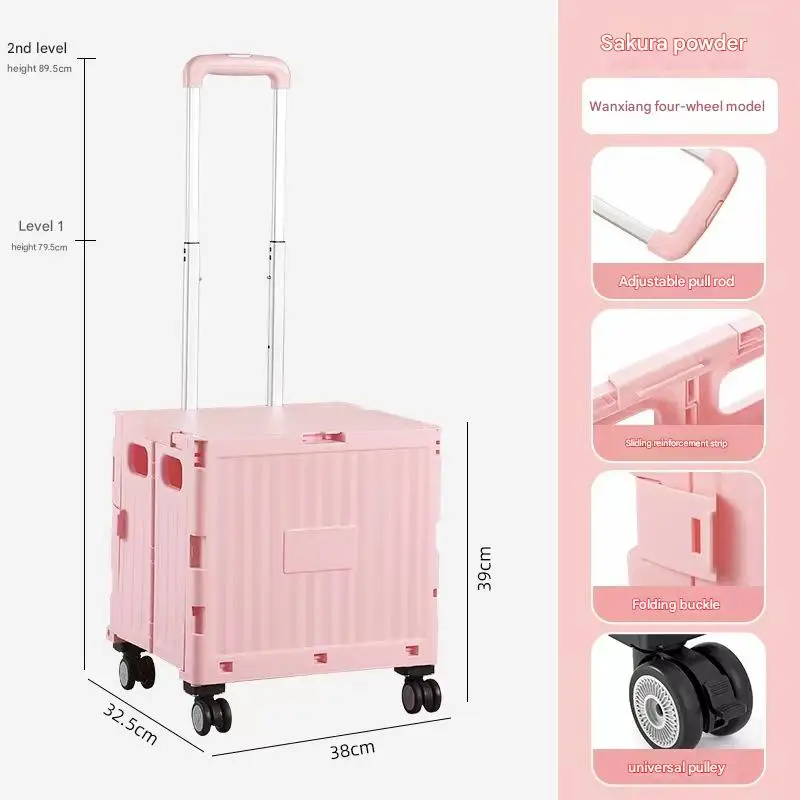 

Home Storage Cart. WAHSUN Large Capacity 4 Universal Wheels Multifunction Plastic Shopping Supermarket Trolley Folding