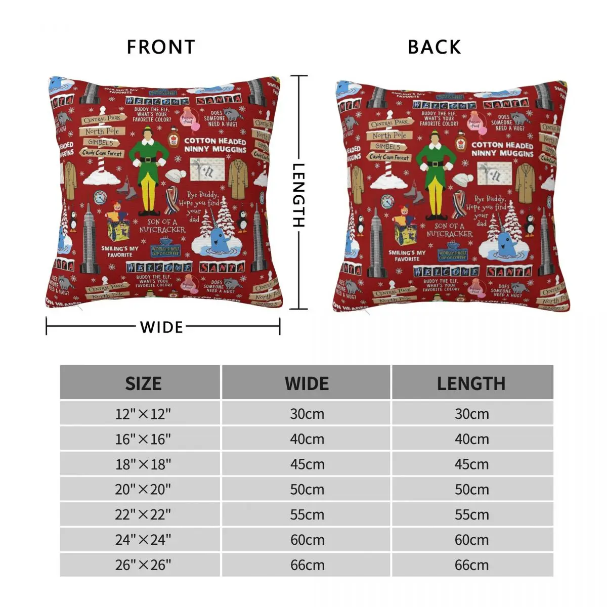 Buddy The Elf Collage Red Square Pillowcase Polyester Linen Velvet Printed Zip Decorative Home Cushion Cover Wholesale