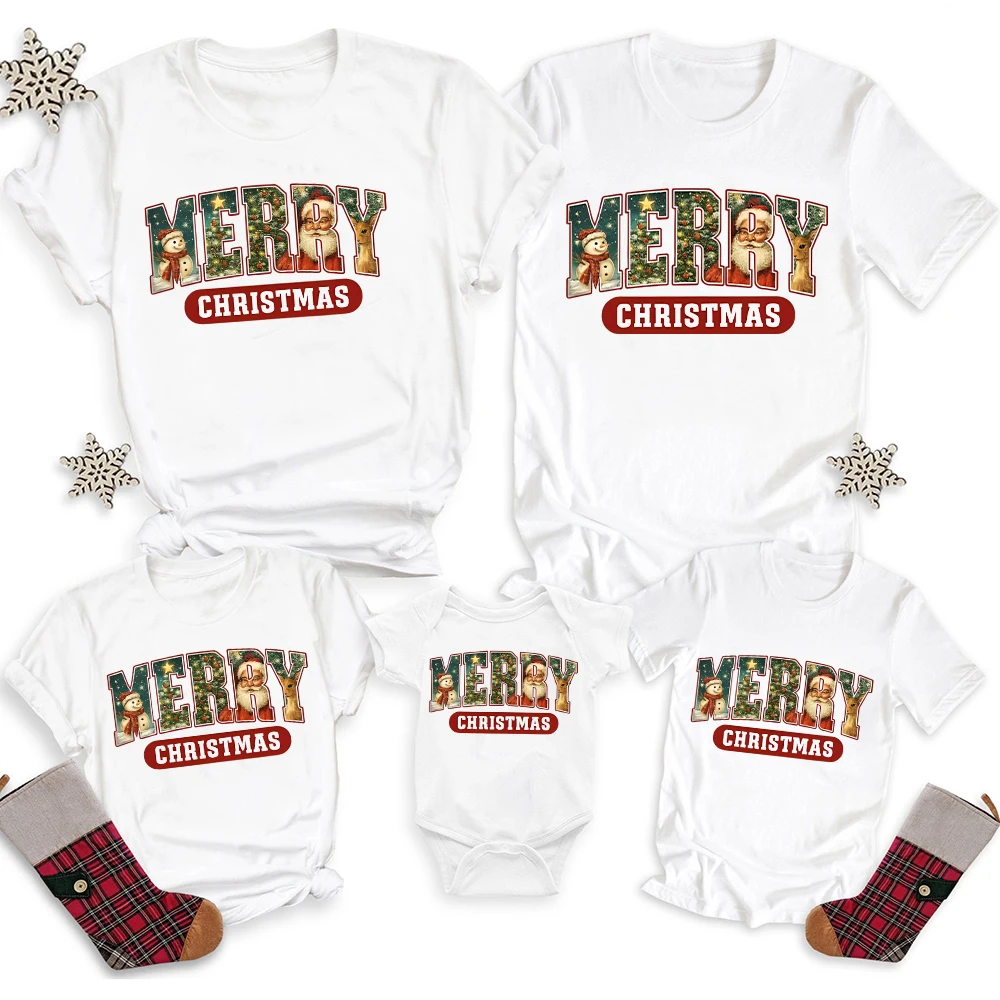 Merry Christmas Family Matching Clothes Mom Dad Daughter Son Tops Family Xmas Shirt Christmas Holiday Gift