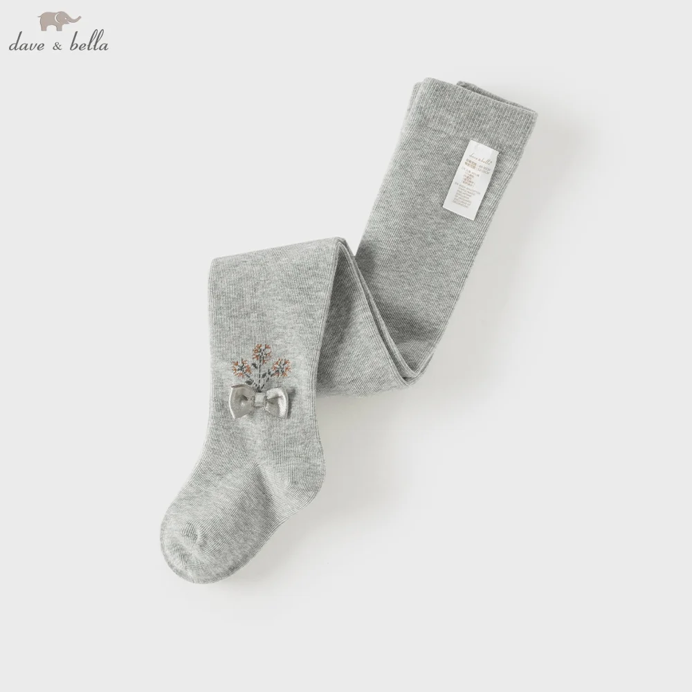 Dave Bella Tight Autumn Bottom Spring Girls Pantyhose Clothes Render Pant Grey Bow Socks Elastic Children Cute Comfort DB3262587