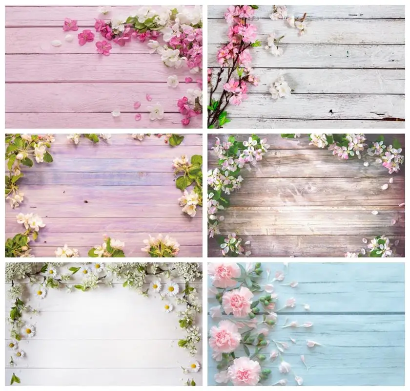 Laeacco Rustic Wood Flowers Photography Backdrop Floral Wooden Texture Board Floor Bridal Shower Newborn Portrait Backgrounds