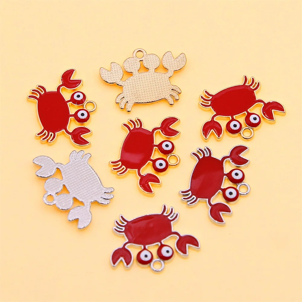 6pcs Enamel Crab Pendant Red Cute Sea Life Suitable for Jewelry Making DIY Bracelet Women Children Earrings Necklace Accessorie