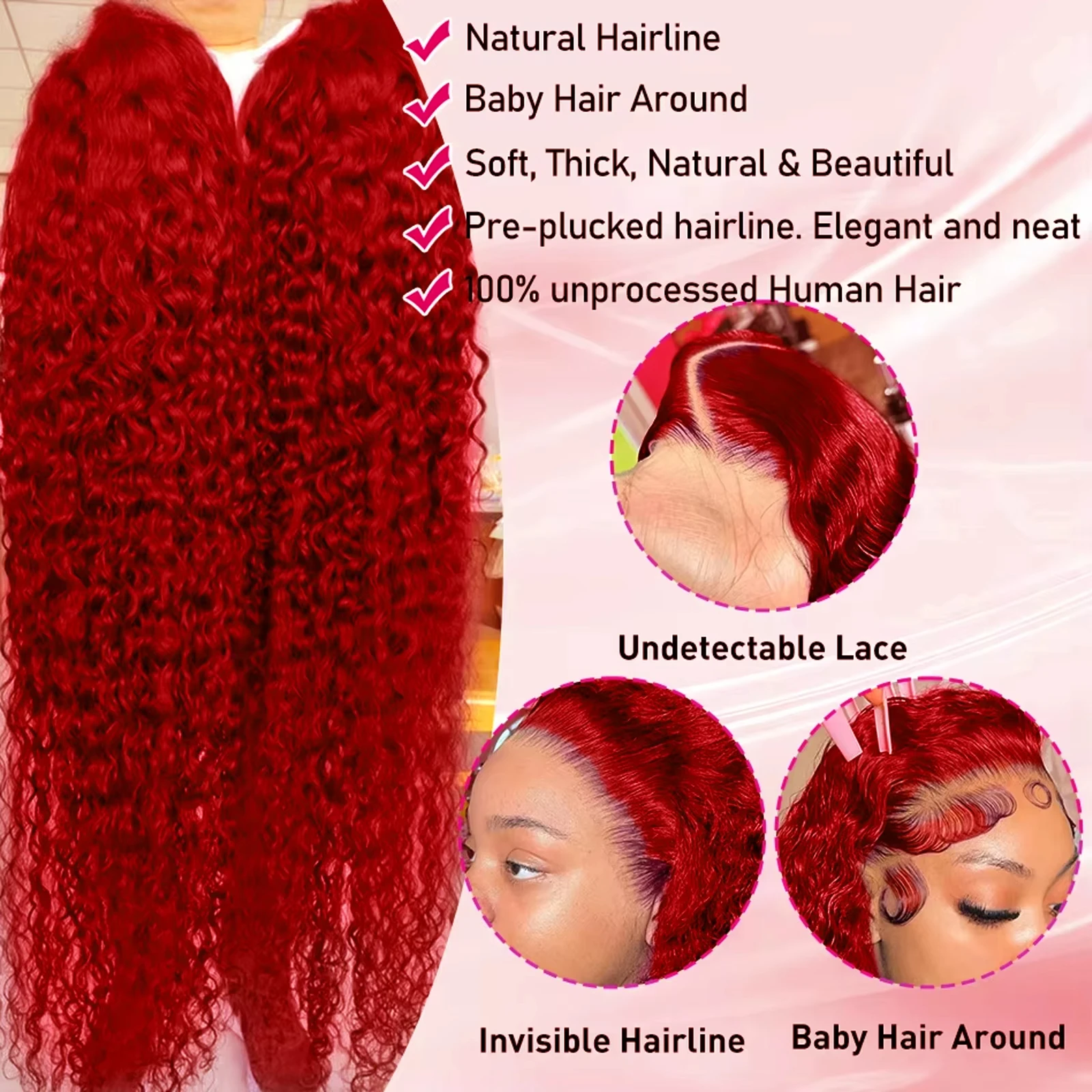 Wig Keriting Merah 40 Inci 13X6 Rambut Manusia Renda Depan dengan Kepadatan 250 Wig Frontal Renda Transparan Gelombang Dalam Berwarna Brasil untuk Wanita