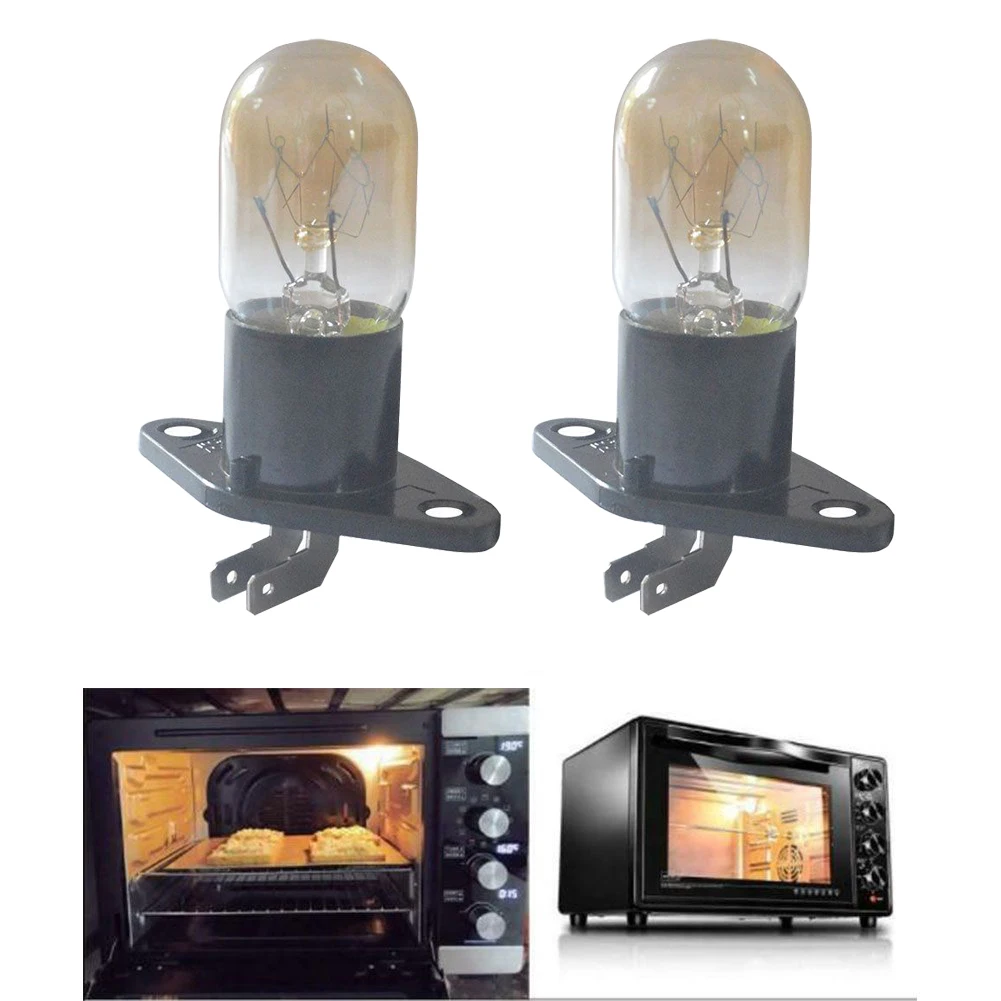 Bombilla de horno microondas de 2 pines, luz de horno de alta temperatura, accesorios de repuesto, 2a, 250V, 20W, 2 uds.