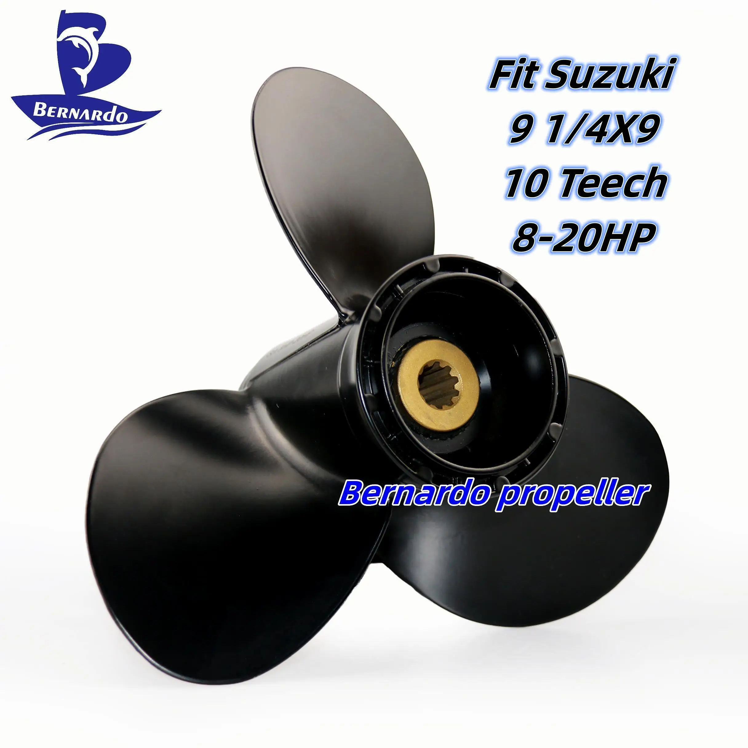 Bernardo Boat Propeller Fit Suzuki 9 1/4x9 Outboard Engines 8 9.9 15 20 HP Motor Aluminum Alloy Screw 3 Blades 10 Tooth Spline