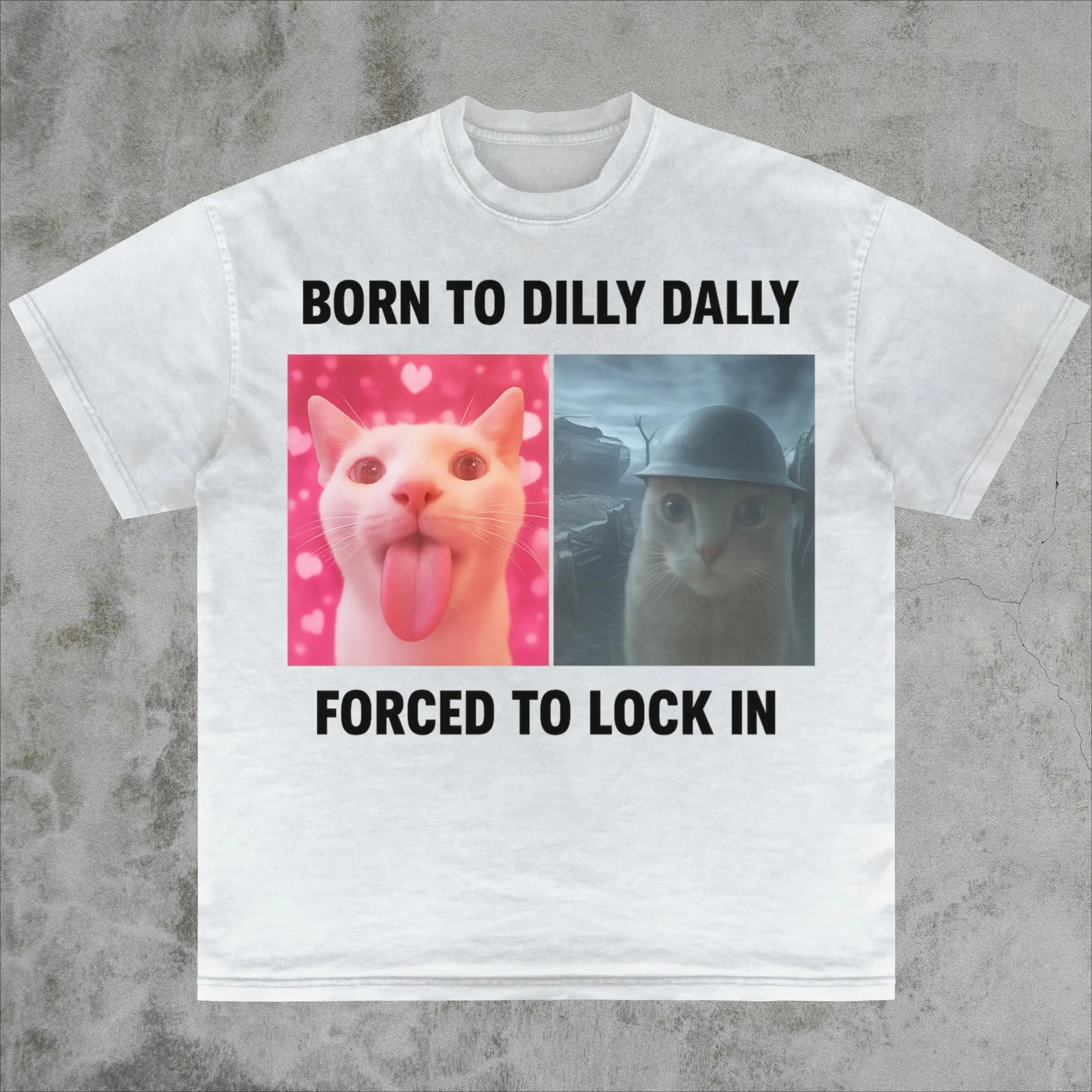 2026 New Family Matching Unisex Oversized Streetwear TShirt Born To Dilly Dally Forced To Lock In Meme Cat Graphic Short Tee