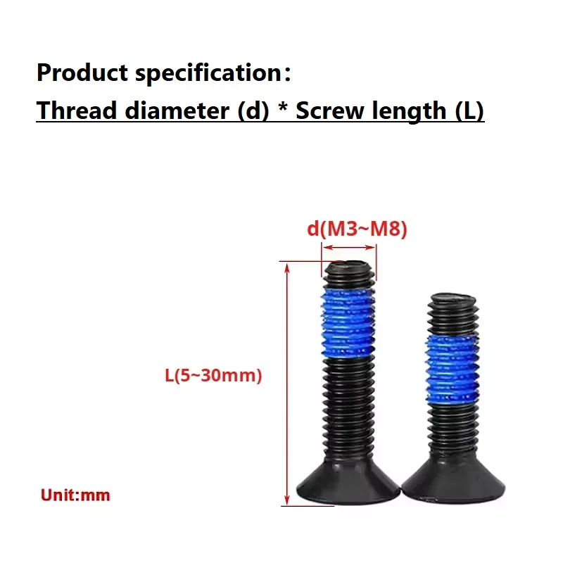 M3 M4 M5 M6 M8 Black 304 Stainless Steel Hexagon Socket Flat Countersunk Head Machine Screw Bolt Glue Dispensing Bolts