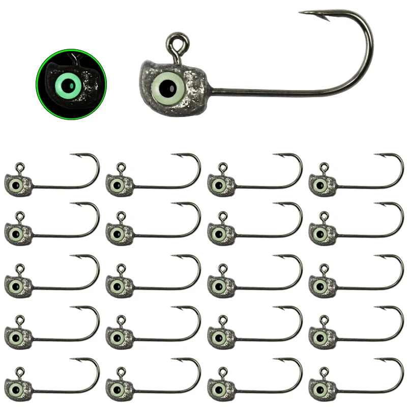 Jig Head Hook 50Pcs Fishing Hooks For Soft Worm Lure Bass Fish Pesca Goods 1/32 1/16 oz Trout Accessories Luminous Fishing Hooks