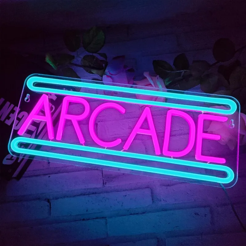 Arcade Neon Signs, Acrade Neon Signs for Game Room Decor, Blue Pink Game Neon Lights Led , Business Game Room Recreation