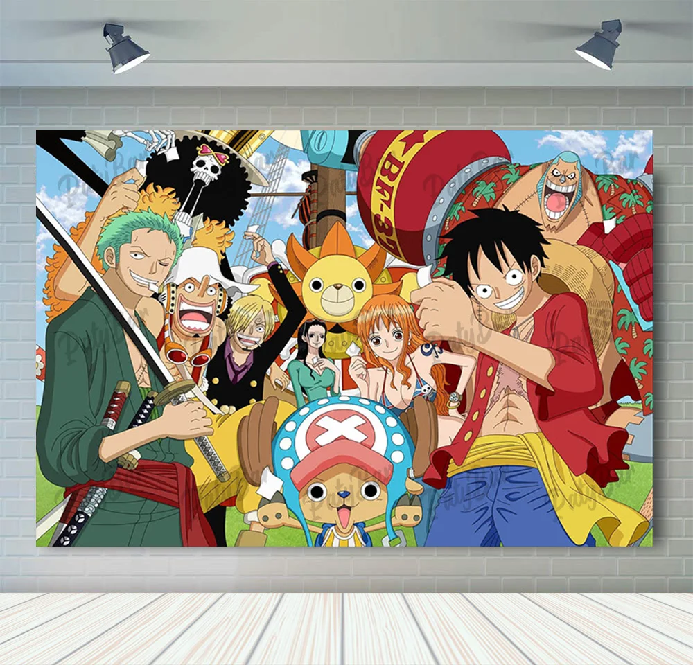 Pirate One Piece Background for Kids Birthday Backdrop Popular Anime Luffy Sauron Polyester Vinyl Photo Decorate Props