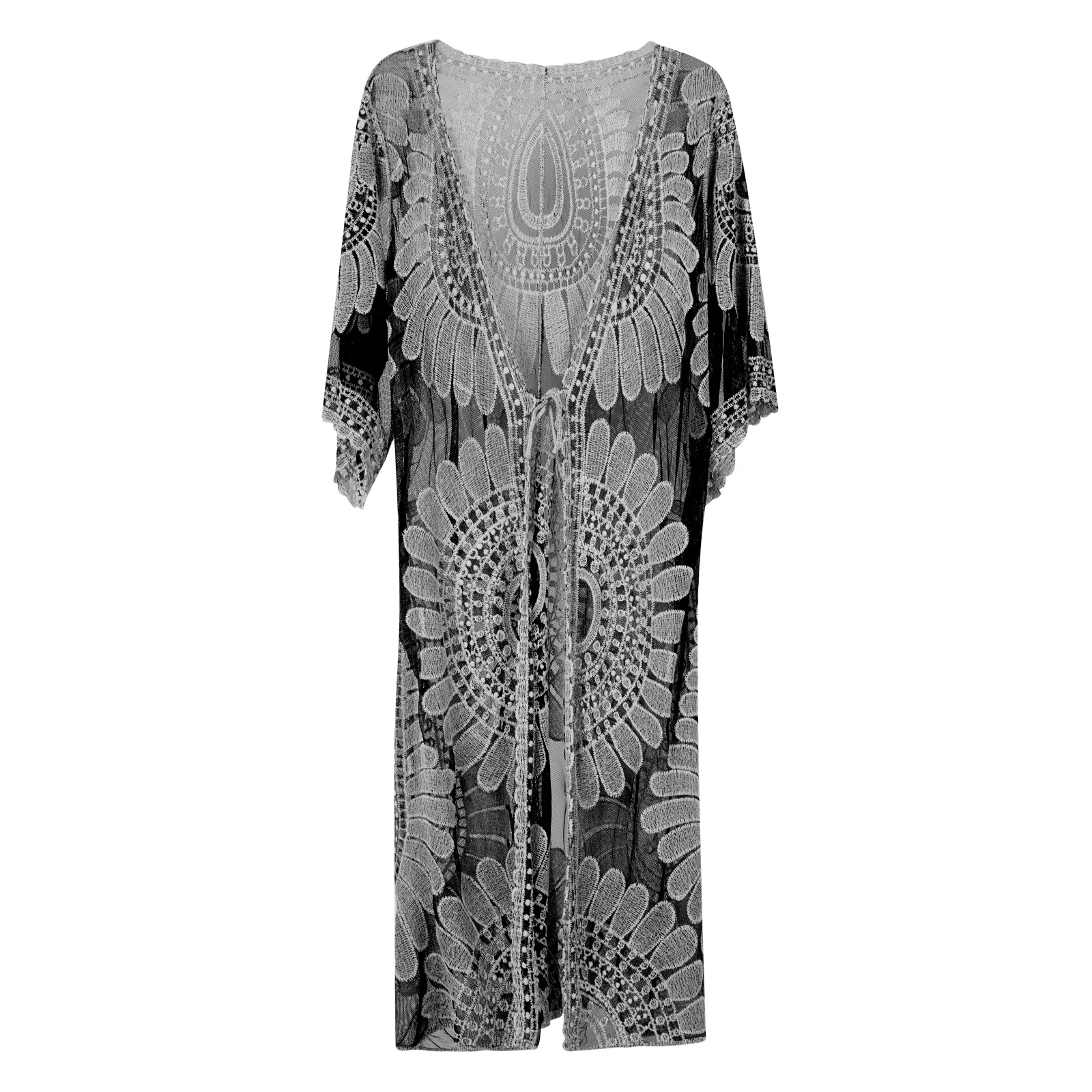 Women Summer Bikini Cardigan Beach Cover Up Dress Half Sleeve Crochet Open Front Kimono Beachwear Bathing Suit Swimsuit