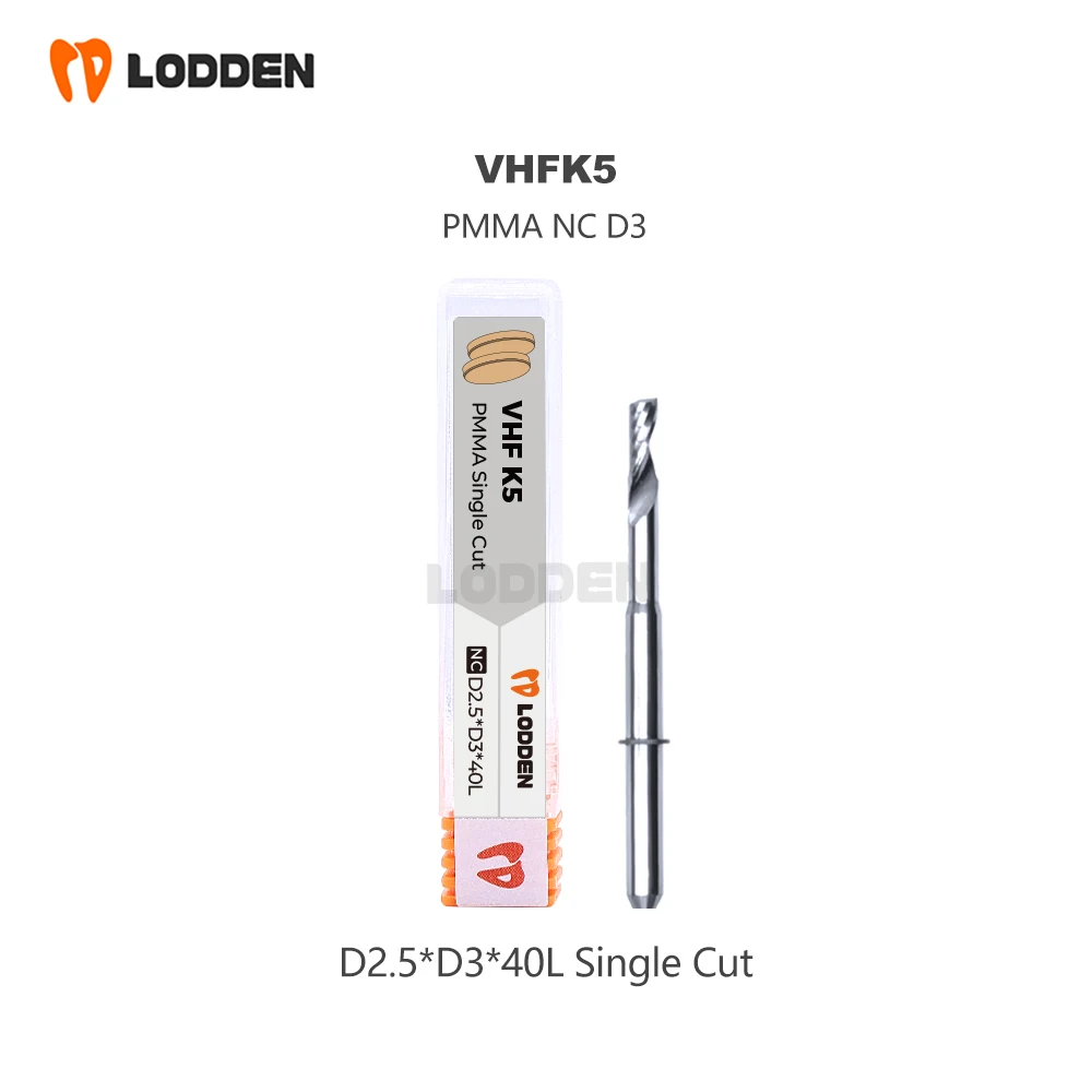 VHF K5 Dental Lab  Milling Burs for PMMA Zirconia Lithium Disilicate D3 Cutters 0.3/0.6/1.0/2.0 Diamond Grinding Tools