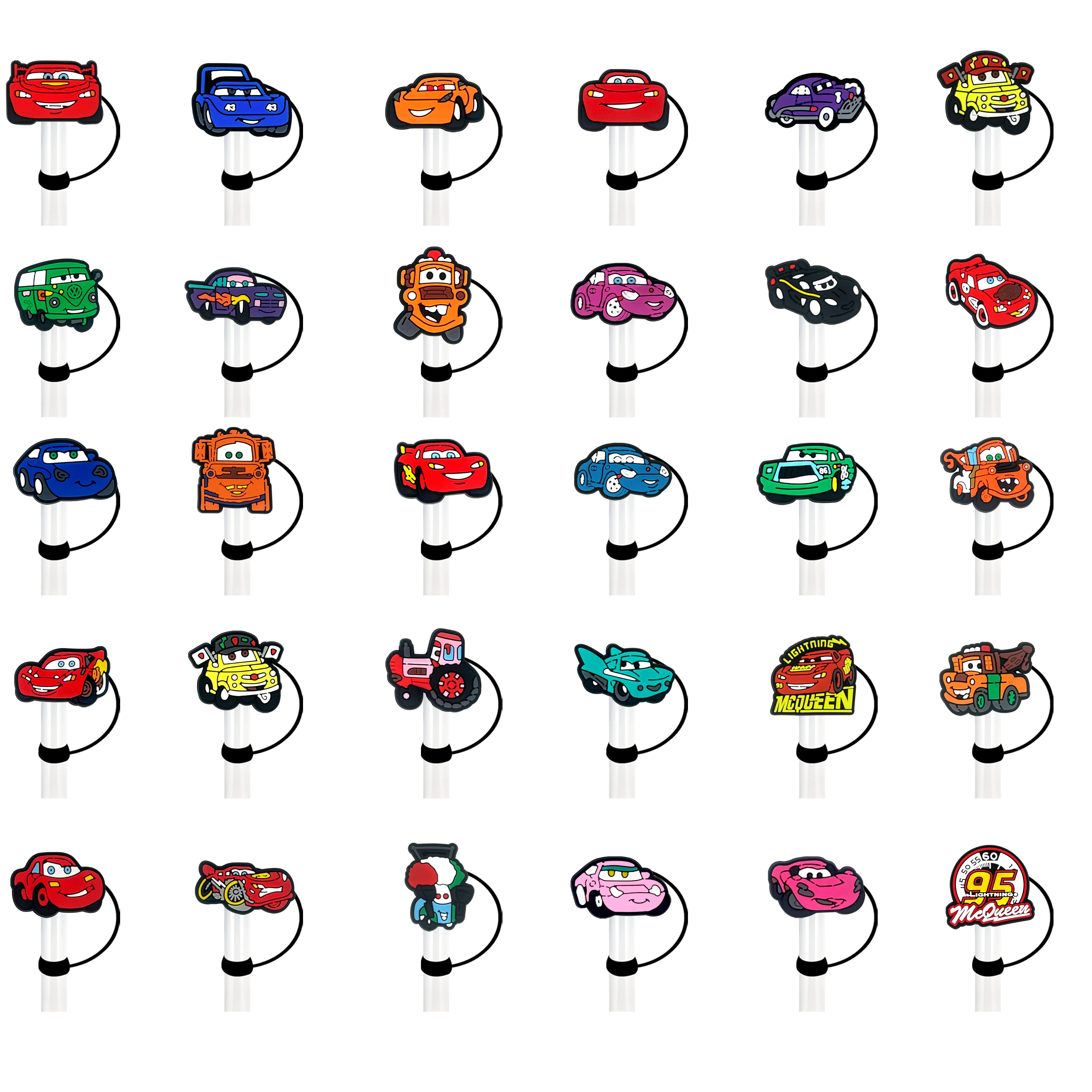 

10-30 шт. Мультяшные колпачки для соломинок в виде машинок McQueen, 10 мм, многоразовые, защита от брызг, для стаканов и соломинок