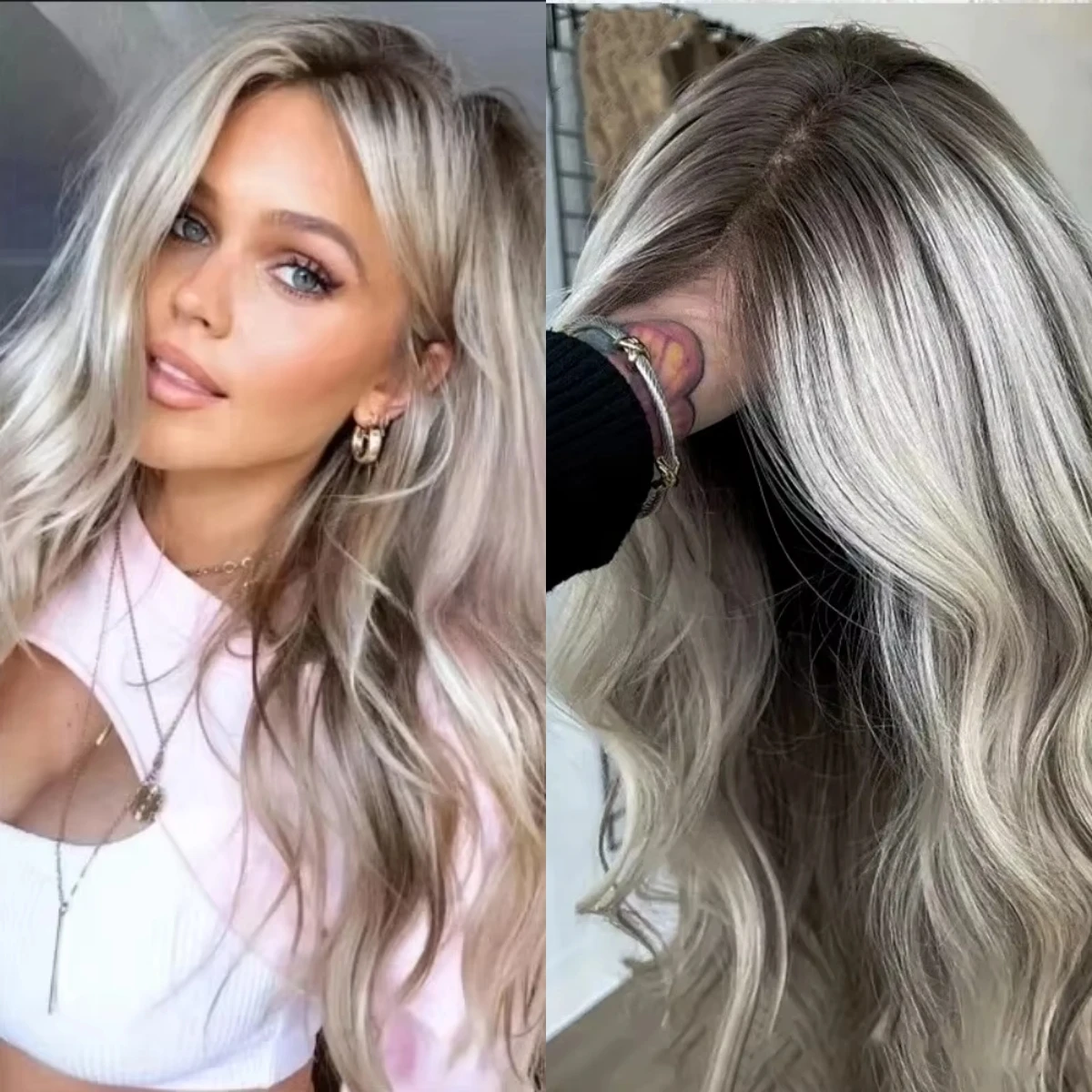 

Длинные свободные волнистые парики Платиновый блондин Парики с кружевным верхом для женщин Реластичный вид Синтетический парик Высокая плотность Оригинальные заводские парики