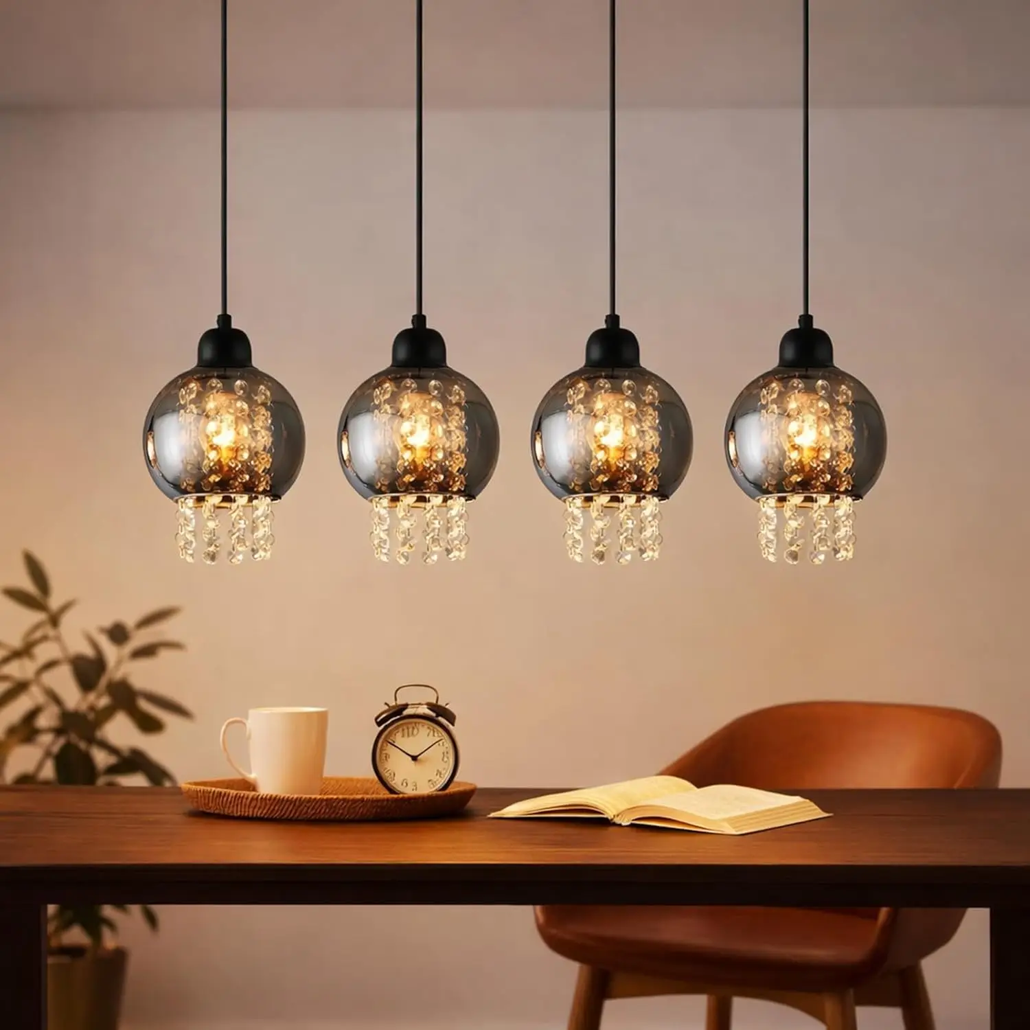 Pendelleuchte Esstisch Hängelampe E27 - Hängeleuchte 4 Flammig Glas Esszimmerlampe Vintage Esstischlampe Rauchgrau Esszimmer Pendellampe für Wohnzimmer Schlafzimmer Küch(ohne Leuchtmittel
