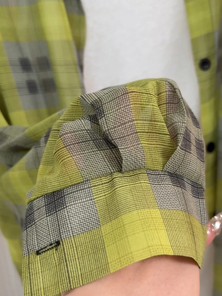 Verano 2025 mujer suelta ajuste largo Sve Ne Plaid irt coreano Faion versátil adelgazamiento moda Top viaje Sle