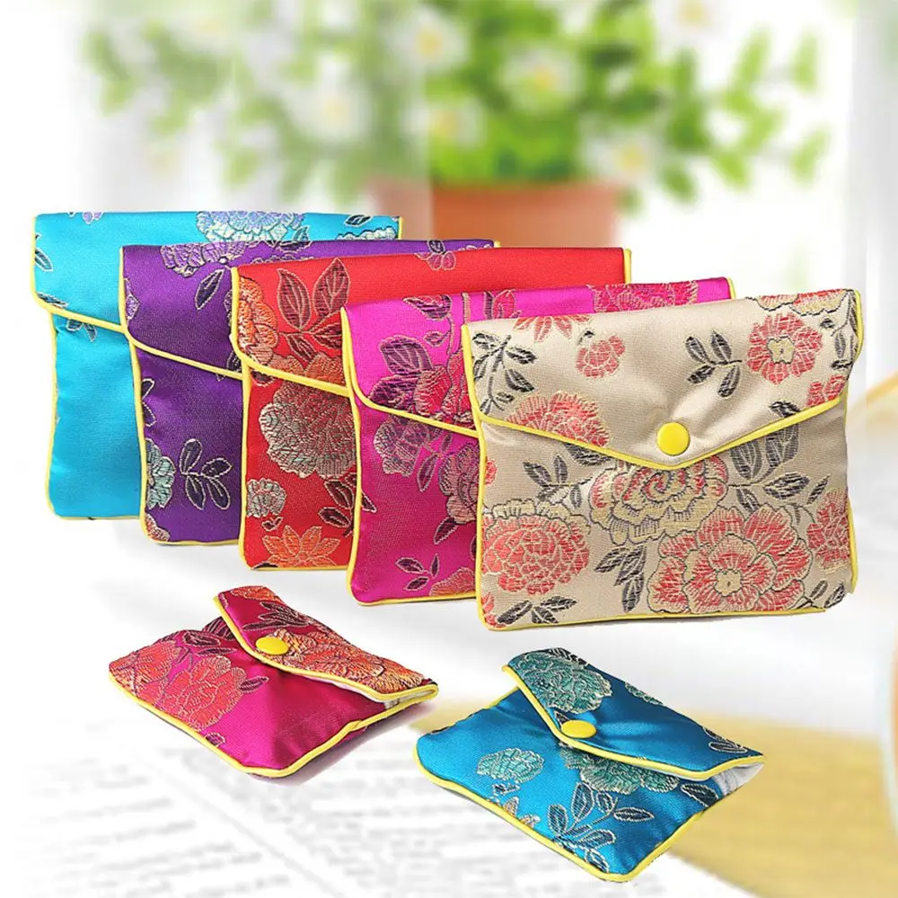 Gifts Bracelace Silk Embroidery Handmade Chinese Zipper Snap Floral Buckle Wallet Jewelery Bag Jewelery Storage Handbags