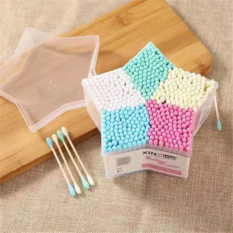 500Pcs/Box Children Color Double-headed Cotton Swab Clean Sanitary Swab for Makeup Remover Ears Cotton Swabs Cosmetic Tool