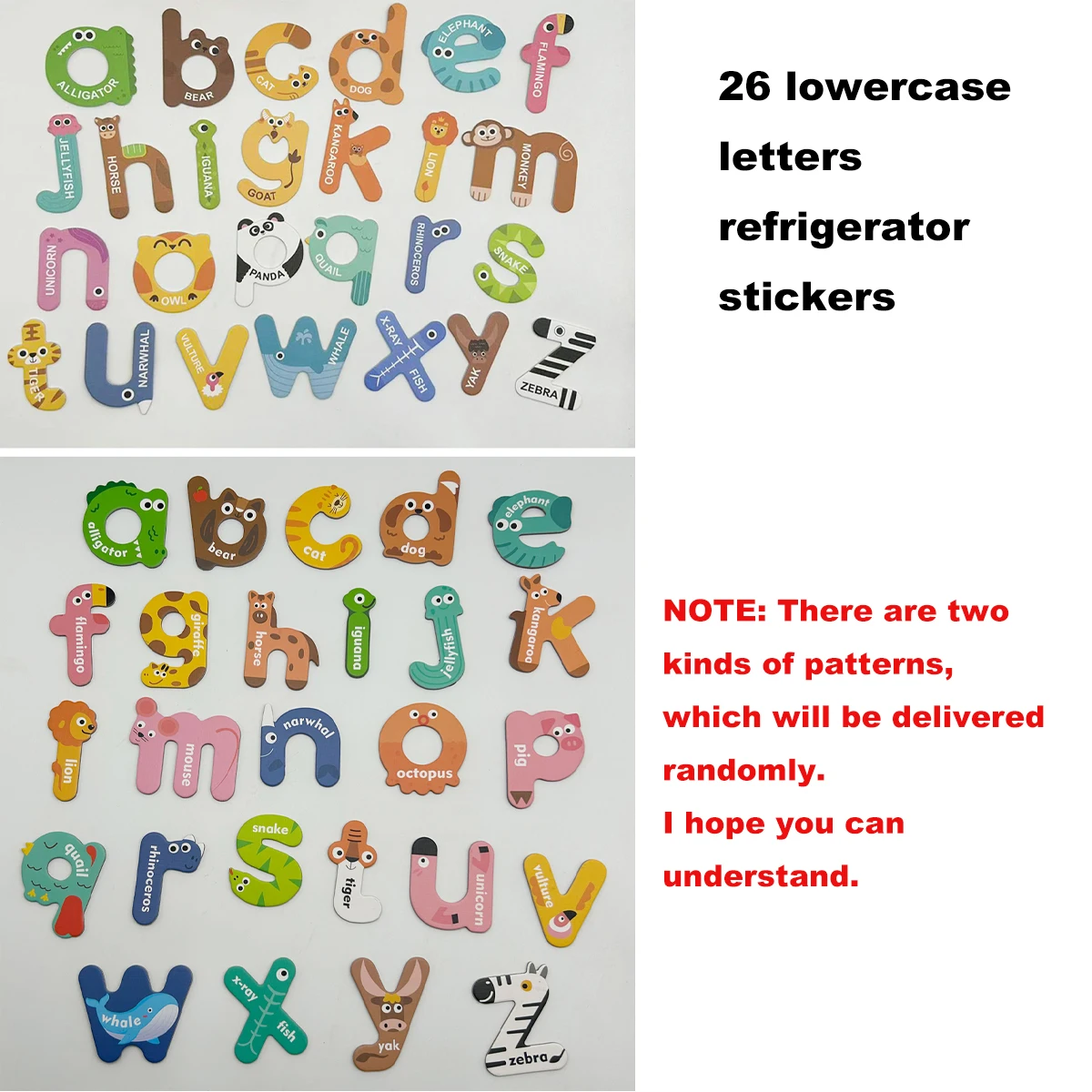 Letters Magnets With Animal Pattern,ABC Magnetic 26 Letters Educational Toy for Kids,Preschool Learning Spelling,Fridge Stickers