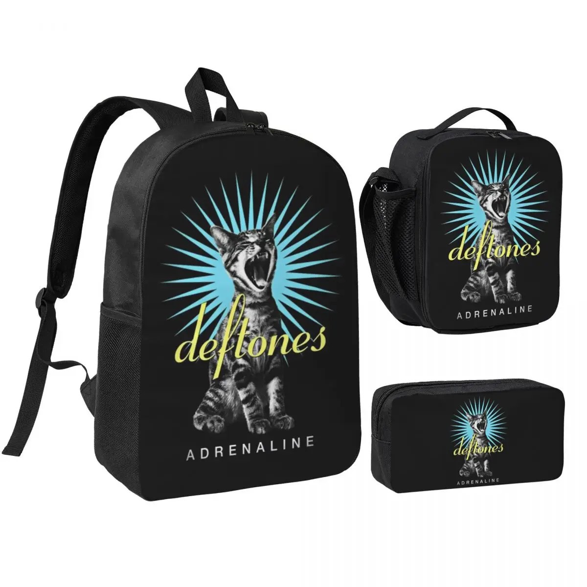 Deftones Metal Band White Pony Album Backpack Boys Girls BookBag School Bag Shoulder Bags 3ps Insulated Lunch Bag Pencil Case