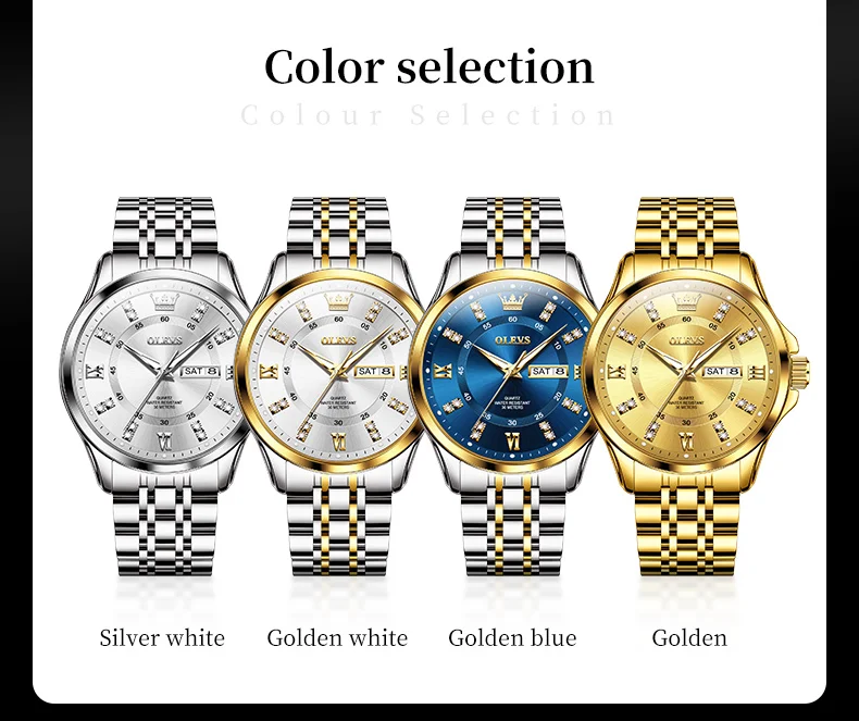 OLEVS Original Quartz Watch for Men Diamond Scale Dual Calendar Display High Quality Stainless steel Business Leisure Watch Men