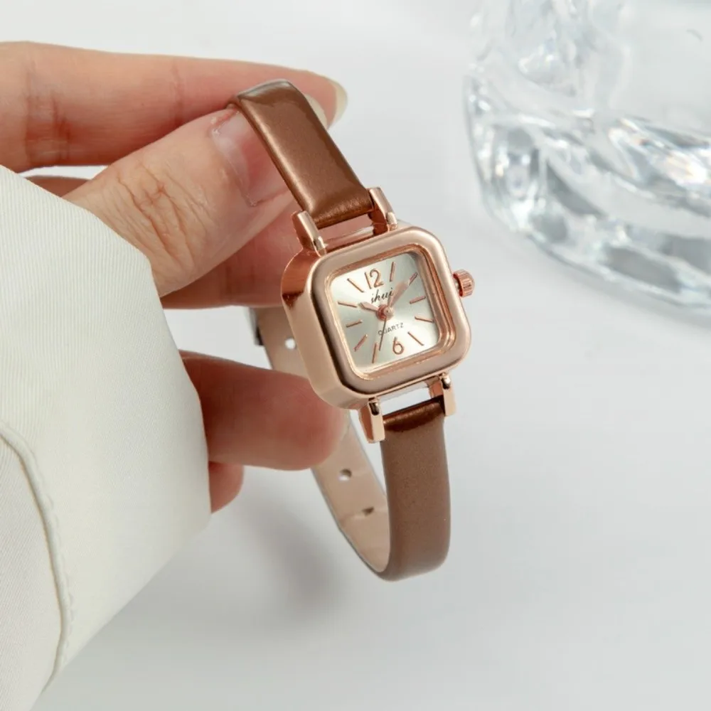 Casual Square Dial Quartz Watch Leather Strap Stainless Steel Women Watch Simple Ladies Wristwatches Gifts