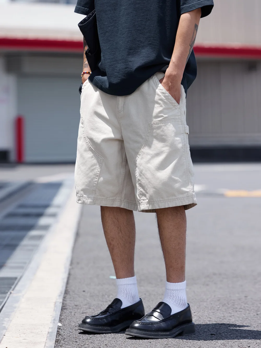 Retro Japanese Style Canvas Work Shorts Men's Five-Quarter Length Summer Clothing Washed Wood Cutting Utility Shorts