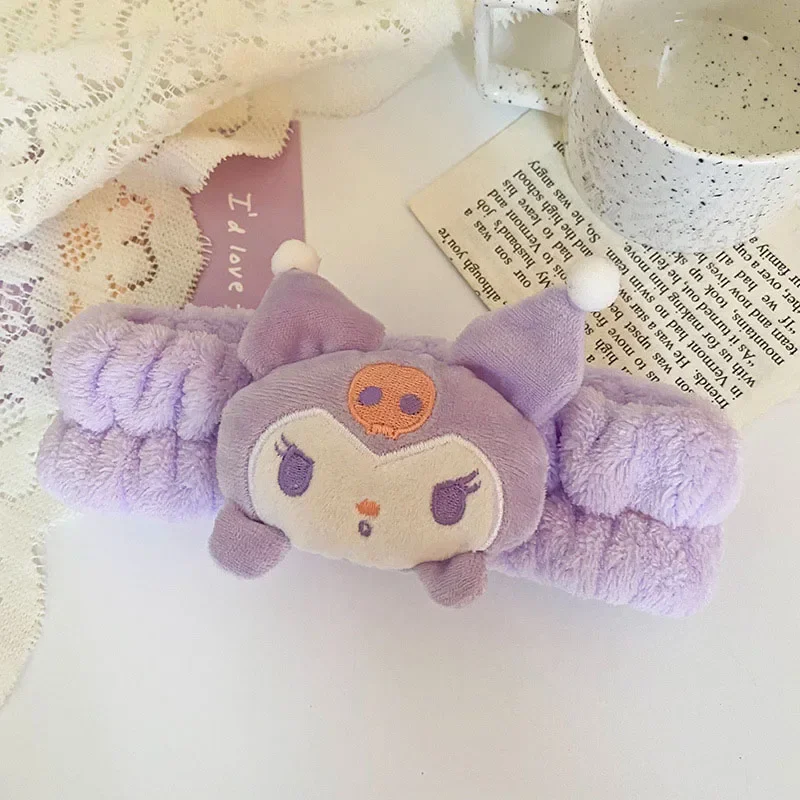 Sanrio Cinnamoroll-Diadema de felpa de muñeca de dibujos animados, diadema para lavado y maquillaje, diadema de compresión elástica