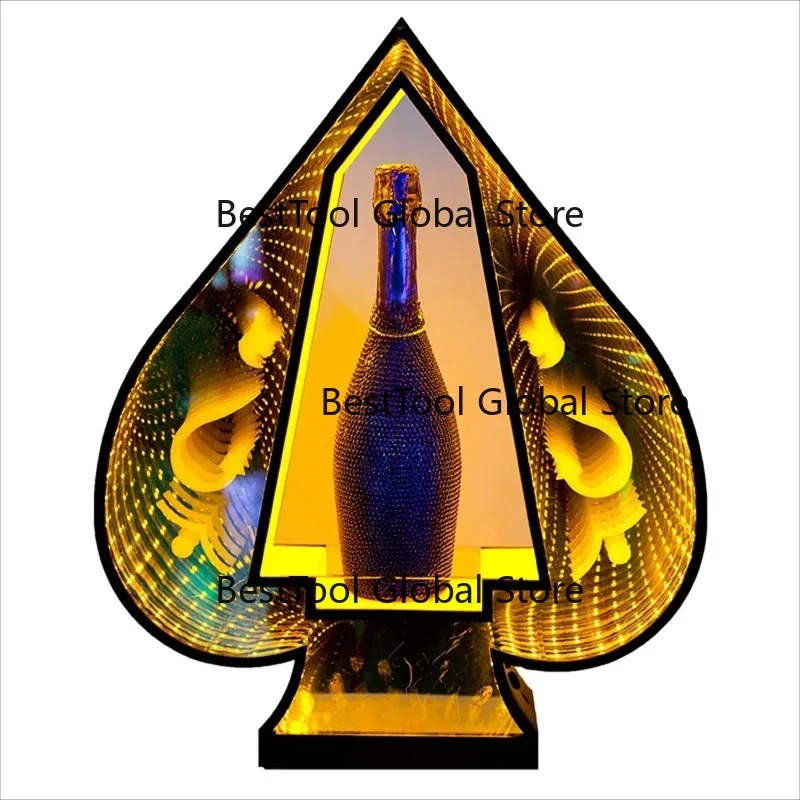 Infinity Mirror Light Effect Bottle Display for Night Club Bar or Party VIP Service Ace Spade for Champagne Bottle Presenter