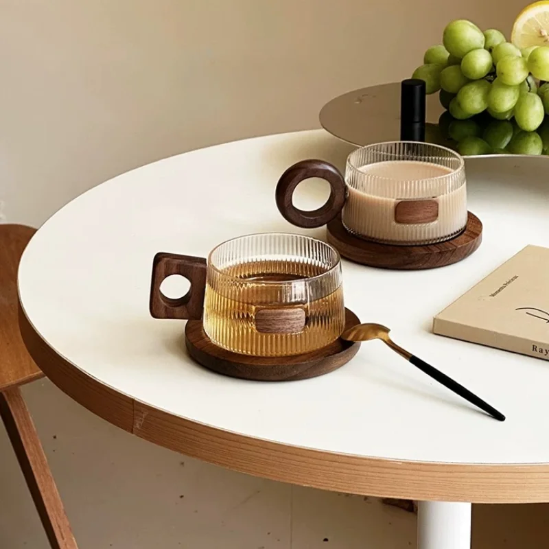 Walnuss-Kaffeetasse mit antikem Massivholz griff und Milch becher aus Boro silikat glas